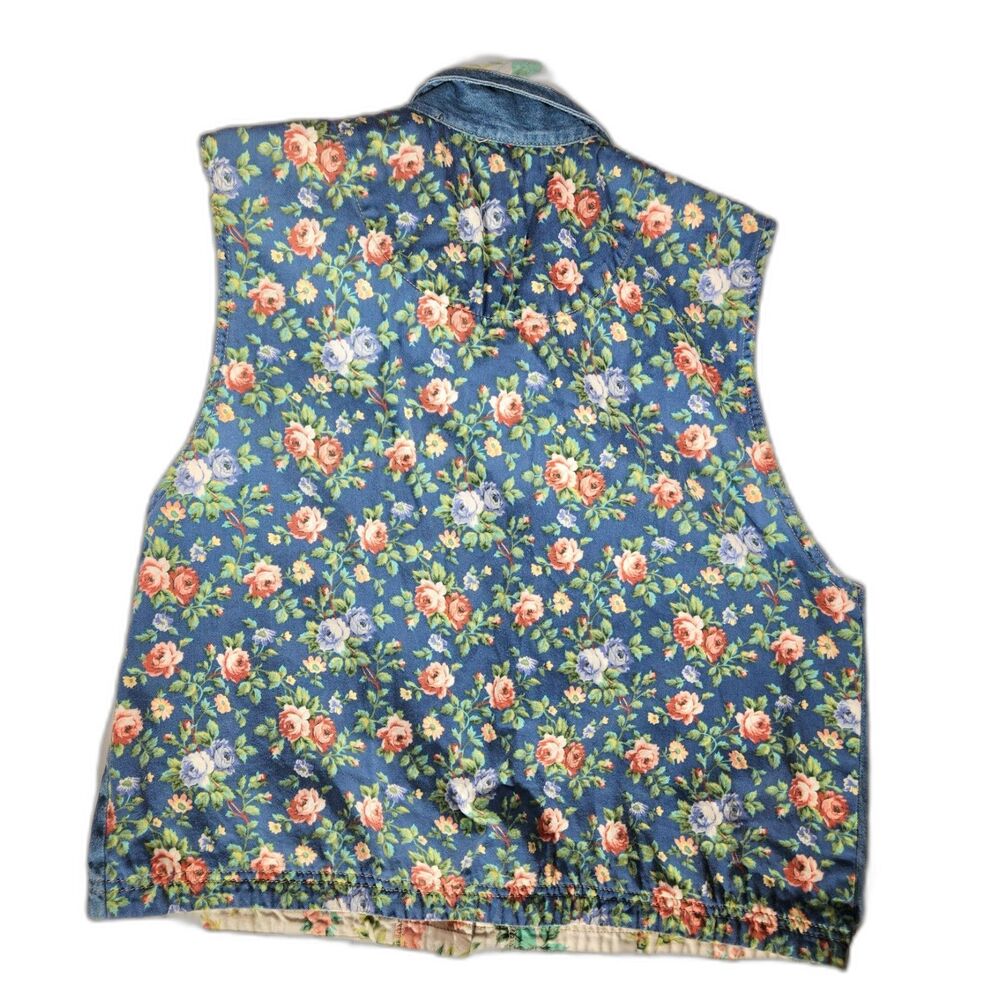 Koret City Blues Vintage Floral Denim Vest XL 80's 90's Cottagecore Feminine - Picture 3 of 9